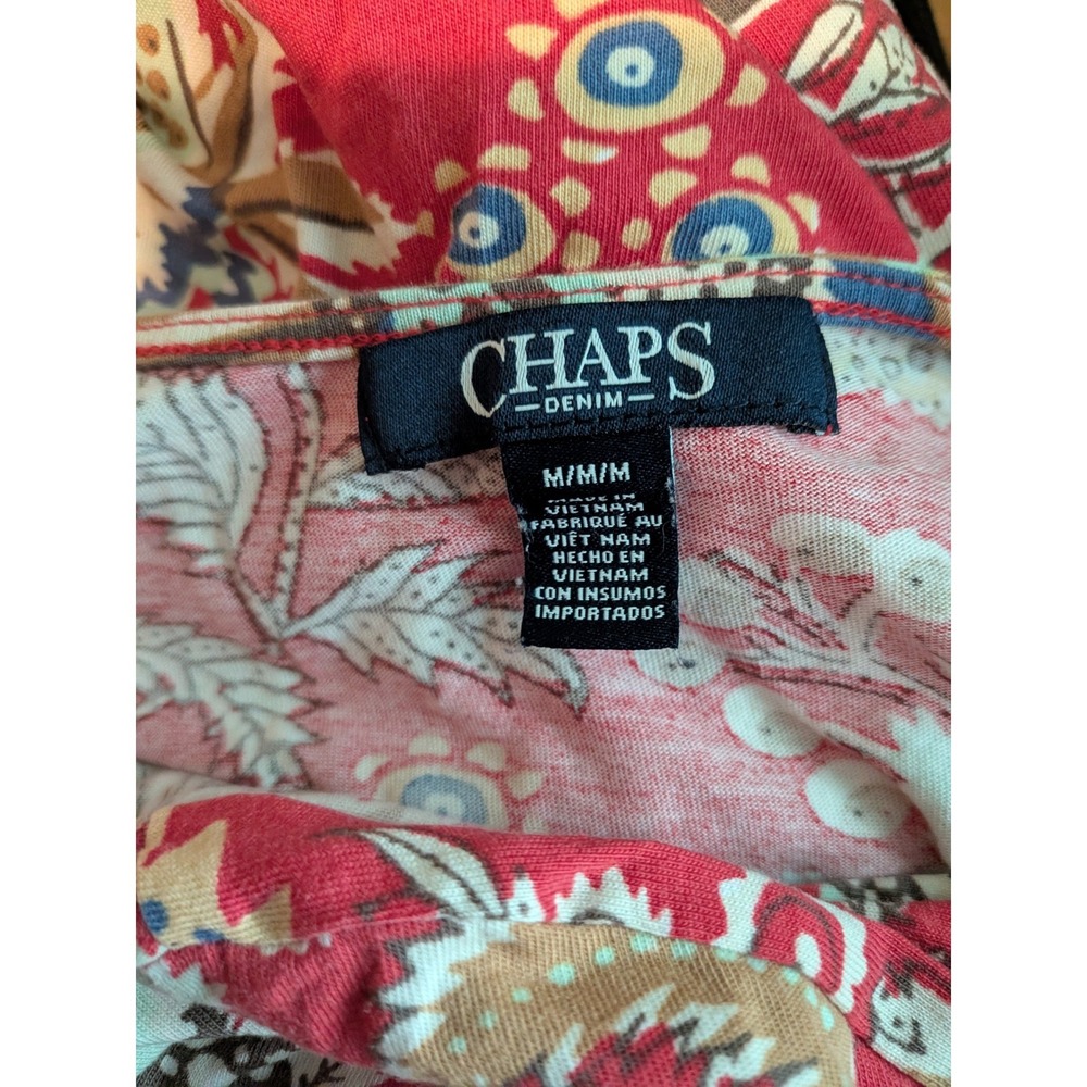 Chaps Denim Womens Red Paisley Floral Fit and Flare Jersey Knit Dress Medium - Picture 4 of 4